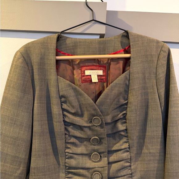 Vintage Y2K Aura Plaid Blazer Made in USA Ruched Tailored Jacket Size 4 - Picture 2 of 10